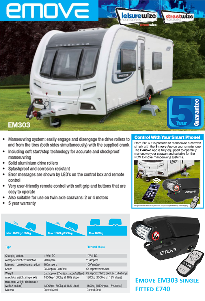 The Emove EM303 caravan manoeuvring system by Leisurewize is a perfect entry level caravan mover for the budget conscious caravanner